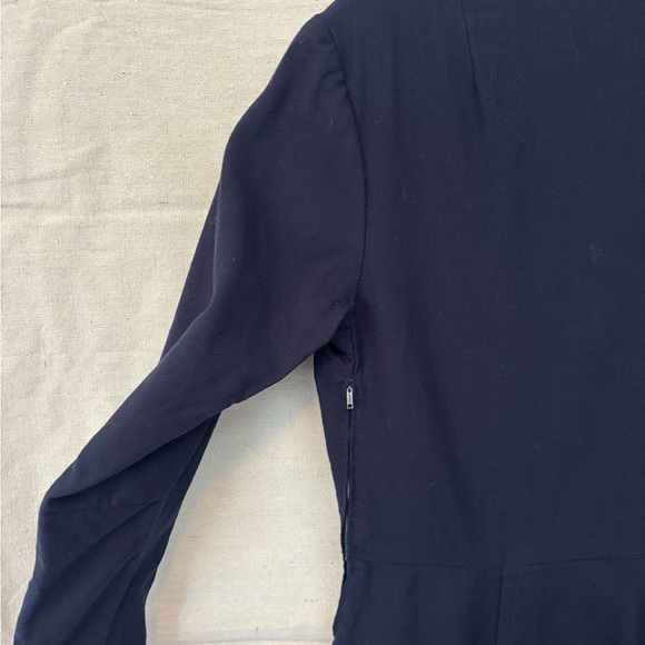 Vtg 40s Navy Blue Wool Fabric Covered Button Long Sleeve Wool Sheath Dress S/M - Picture 12 of 13